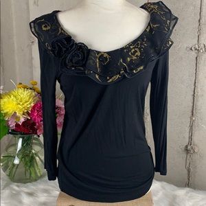 Lauren Ralph Lauren Ruffled Neck with Gold Detail